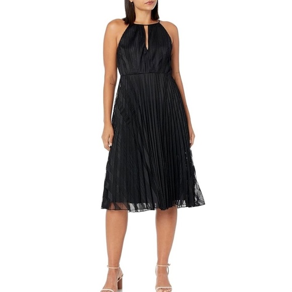Theory Black Pleated Mesh Midi Dress NWT Size 2 | Elegant Evening Cocktail Dress - Picture 1 of 8